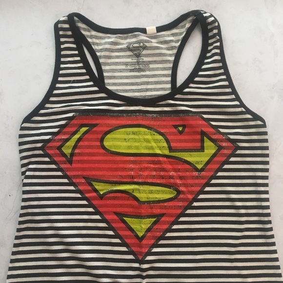 🍉 Retro Superman Logo Striped Tank Top M - Picture 2 of 5